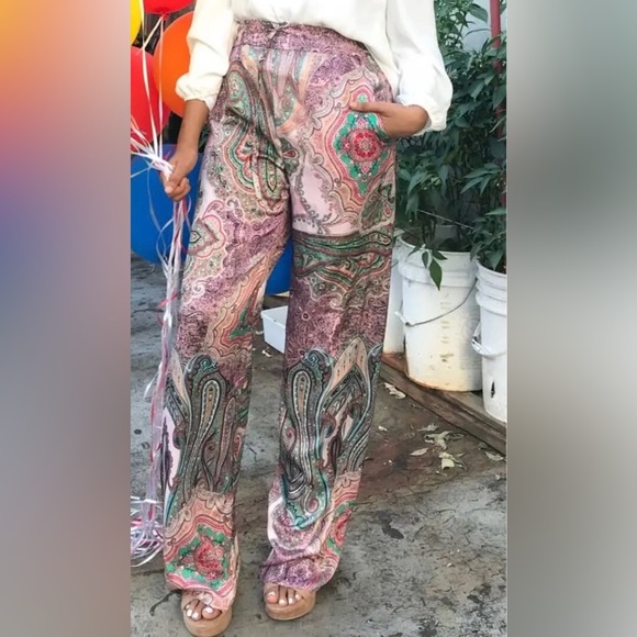 Zara colourful paisley print wide-leg pants - Size Large Made in Morocco - Picture 2 of 9